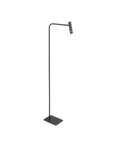 Brandende zwarte vloerlamp Volari 4710ZW met rank frame, platte voet en verstelbare ronde lampkop