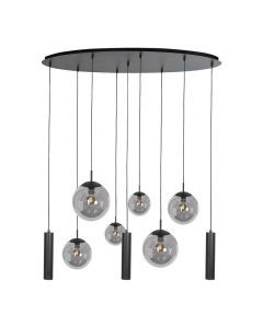 Vooraanzicht van hanglamp Bollique 4846ZW van Steinhauer met smoke glazen bollen en zwarte cilindervormige spots