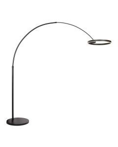 Zwarte booglamp Ringlux 4130ZW van Steinhauer met brandende ronde LED-ring en zware voetplaat