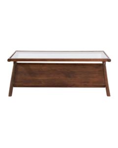Lightmakers Yuki salontafel van donkerbruin acaciahout met rechthoekig glazen tafelblad