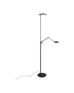 Vooraanzicht van zwarte vloerlamp Daphne 2 4602ZW met ronde uplight, verstelbare leesarm en ronde voet