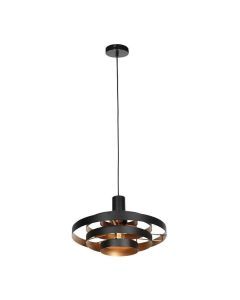 Hanglamp Halo Cirque 4217ZW met vijf open zwarte ringen, goudkleurige binnenzijde en ronde plafondkap