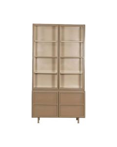 New Routz vitrinekast Langley cappuccino-zand met glazen deuren en vier legplanken, frontaal gefotografeerd