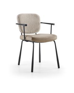 Eetkamerstoel Whitfield met beige zitting, licht gem&ecirc;leerde rugleuning en zwart metalen frame zijaanzicht