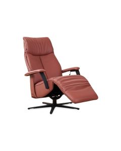 Moderne relaxfauteuil Levico met slank design, zachte leren bekleding en zwarte metalen draaivoet