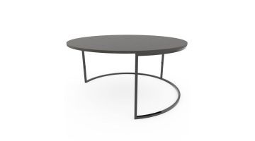 Ronde Steel salontafel van massief eikenhout met zwart stalen onderstel.