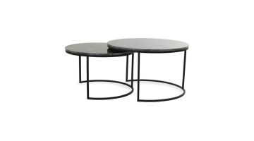 INHOUSE Bijzettafel Alfio Set van 2 Bruin Marmer Zwart Groot