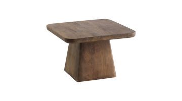 Middelgrote, vierkante mangohouten bijzettafel Barru van Profijt Meubel met afgeronde hoeken aan het tafelblad.