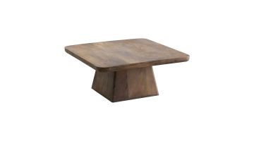 Lage, grote, vierkante mangohouten bijzettafel Barru van Profijt Meubel met afgeronde hoeken aan het tafelblad. 