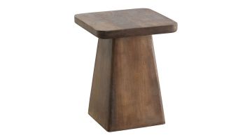 Hoge, vierkante mangohouten bijzettafel Barru van Profijt Meubel met afgeronde hoeken aan het tafelblad. 