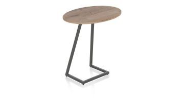 Henders & Hazel laptoptafel met een houten ovaal blad en zwart metalen frame, ideaal als bijzet- of werktafel.