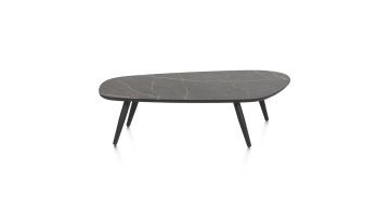 Zwarte Palazio salontafel van henders en hazel met organisch gevormd HPL-blad met marble onyx afwerking.