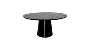 Eetkamertafel Split van Metaform in de ronde, zwarte uitvoering op een witte achtergrond