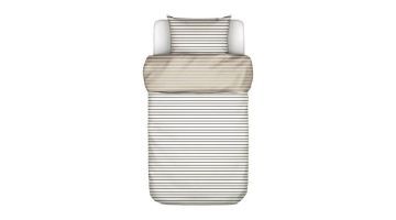 1-persoons dekbedovertrek Thyra in de zwarte kleur, gezien van boven. Dit moderne dessin met zwarte strepen is getoond op een witte achtergrond.