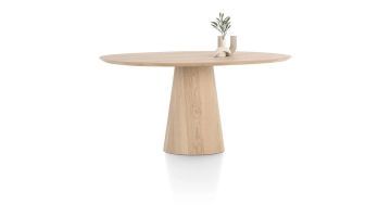 Eetkamertafel Trenton naturel met organisch blad en conische poot van eikenfineer.