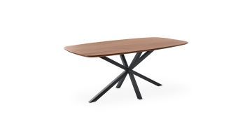 Deens ovale eettafel Maverna van mangohout met zwart metalen spinpoot.