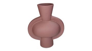 Stijlvolle, minimalistisch vormgegeven vaas gemaakt van aluminium in de kleur mauve (oud-roze).