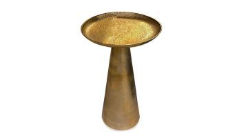 Bijzettafel Daisy Small van aluminium met een antieke gouden finish en een modern ontwerp.