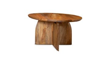Ronde salontafel van massief mangohout met uniek kruisvormig onderstel.