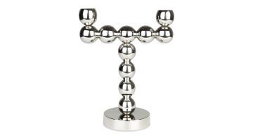 Zilveren Bubbles kandelaar voor twee kaarsen in volledige weergave.