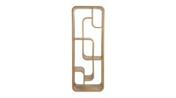 vooraanzicht van een houten kast met zeven gebogen vakken uit de collectie Zuiver geschikt voor zowel horizontale als verticale plaatsing. de kast is horizontaal geplaatst.