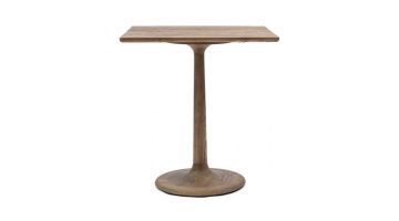 Bistrotafel Oxford van Riviera Maison, met een slanke houten poot en vierkant tafelblad.
