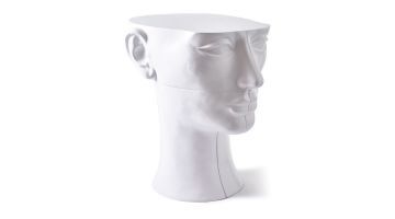 Witte salontafel Head in de vorm van een gezicht, gecombineerd uit vier delen, glanzende afwerking.