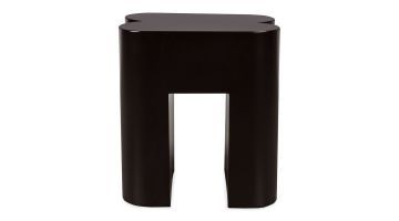 Zwart krukje met afgeronde hoeken en uniek design van bovenaf gezien.
