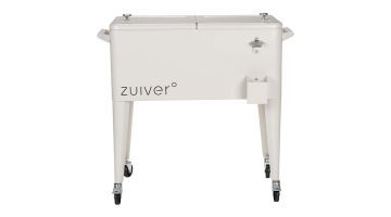 Crèmekleurige Zuiver Be Cool koelbox - vooraanzicht met logo in beeld.