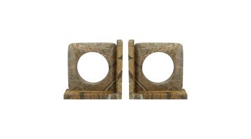 Set van twee marmeren boekhouders Satpura met ronde uitsparing in een natuurlijke steenstructuur van Dutchbone.