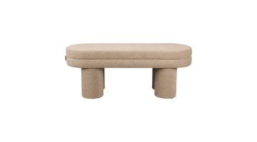 Vooraanzicht van het beige Dutchbone Fern zitbankje met ronde vormen en cilindervormige poten.