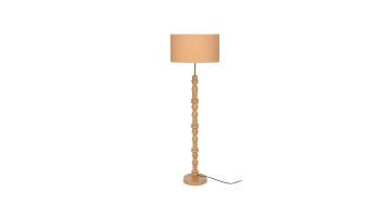 Vloerlamp Totem Smooth in terracotta, met een gedraaide marmeren voet en een textielen lampenkap, voor een warme en sfeervolle uitstraling.