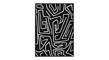 Close-up van wanddecoratie Funky 3D – Zwart-wit kunstwerk met abstract patroon van witte, speelse lijnen op een zwarte achtergrond, in een zwarte lijst.