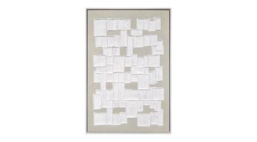 Rechthoekige wanddecoratie Post It van Ter Halle met een beige achtergrond en een 3D-patroon van witte, reliëfachtige rechthoeken.