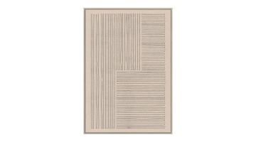 Een rechthoekig wandpaneel met een reliëfontwerp van verticale en horizontale strepen, ingedeeld in twee vlakken. De neutrale beige tint en de subtiele structuur zorgen voor een minimalistische uitstraling.