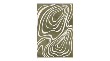 Canvas wanddecoratie 'Cringe' van Ter Halle, 80x120 cm, met een abstract organisch lijnenspel in wit op een mosgroene achtergrond, omlijst in een lichte houten lijst.