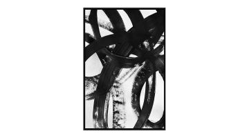 Canvas Black Paint met abstracte zwarte penseelstreken op een wit achtergrond, inclusief zwarte lijst.