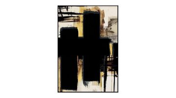 Wanddecoratie canvas Black Gold met abstract ontwerp in zwart en goudfolie, inclusief lijst.