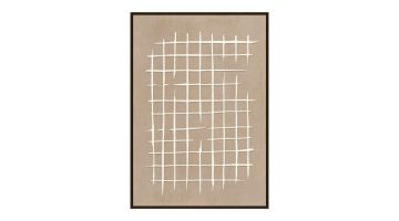 Canvas Mesh met wit lijnenspel op een zandkleurige achtergrond, inclusief lijst.