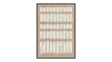 Canvas Fence met abstracte witte textuur op een beige achtergrond, inclusief minimalistische lijst.