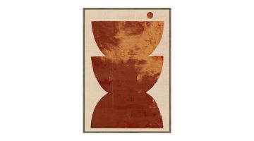 Canvas Vase met abstracte terracotta en roestkleurige vormen, inclusief minimalistische lijst.