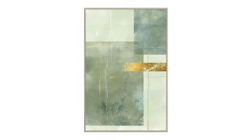 Wanddecoratie Green Fields met abstracte groentinten en goudfolie, inclusief minimalistische lijst.