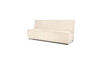 Eetkamerbank James in beige ribstof met hoge rugleuning en strakke vlindernaad, vrijstaand gefotografeerd op witte achtergrond.