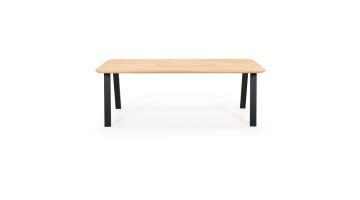 Eikenhouten eettafel Halland met zwarte metalen poten, verjongd tafelblad en afgeronde hoeken, afgewerkt met witte olie.