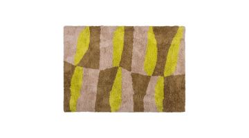 WOOOD vloerkleed Musa met natuurlijke en gele tinten, vervaardigd uit zacht materiaal met grafisch patroon.