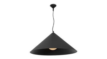 Zwarte COCOmaison hanglamp met brede, ijzeren kap, minimalistisch ontwerp.
