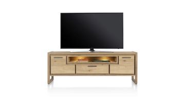 Lowboard Nystead van Henders & Hazel in naturel eiken met subtiele metalen grepen, perfect voor een stijlvolle tv-opstelling.