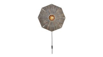 Donkergrijze Panama wandlamp van Good&Mojo in small uitvoering met handgevlochten raffia kap