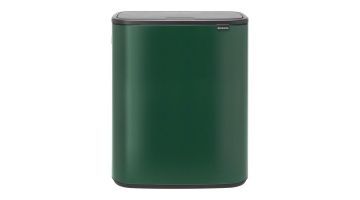 Vooraanzicht van de Brabantia Bo Touch Bin in de kleur Pine Green, met een strak en modern design.