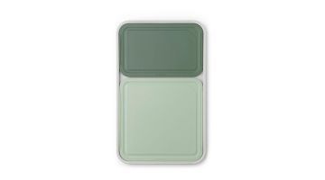 Nestbare Tasty+ snijplankenset in drie maten, in groene tinten, netjes gestapeld.